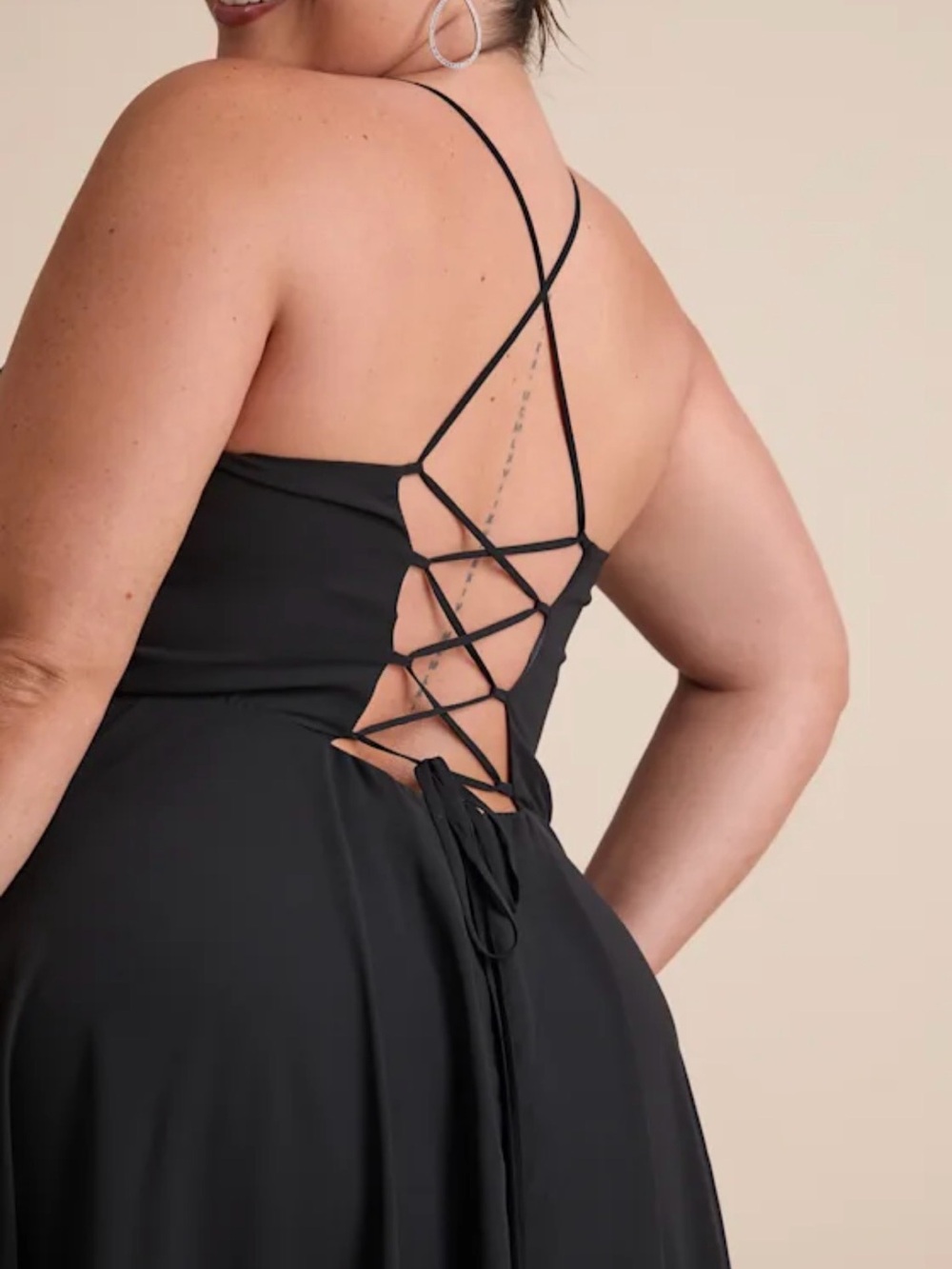 Lulus Romantically Speaking Black Cowl Lace-Up Maxi Dress | XL - Picture 5 of 6